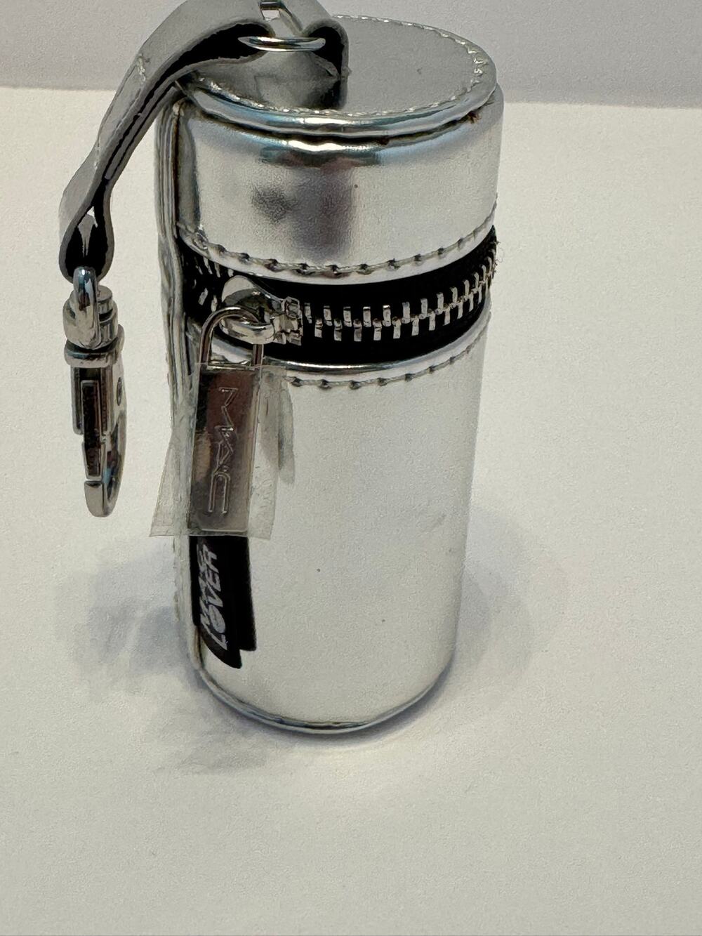 MAC Lover Silver Metallic Lipstick Cylinder Travel Case Pouch Keychain New